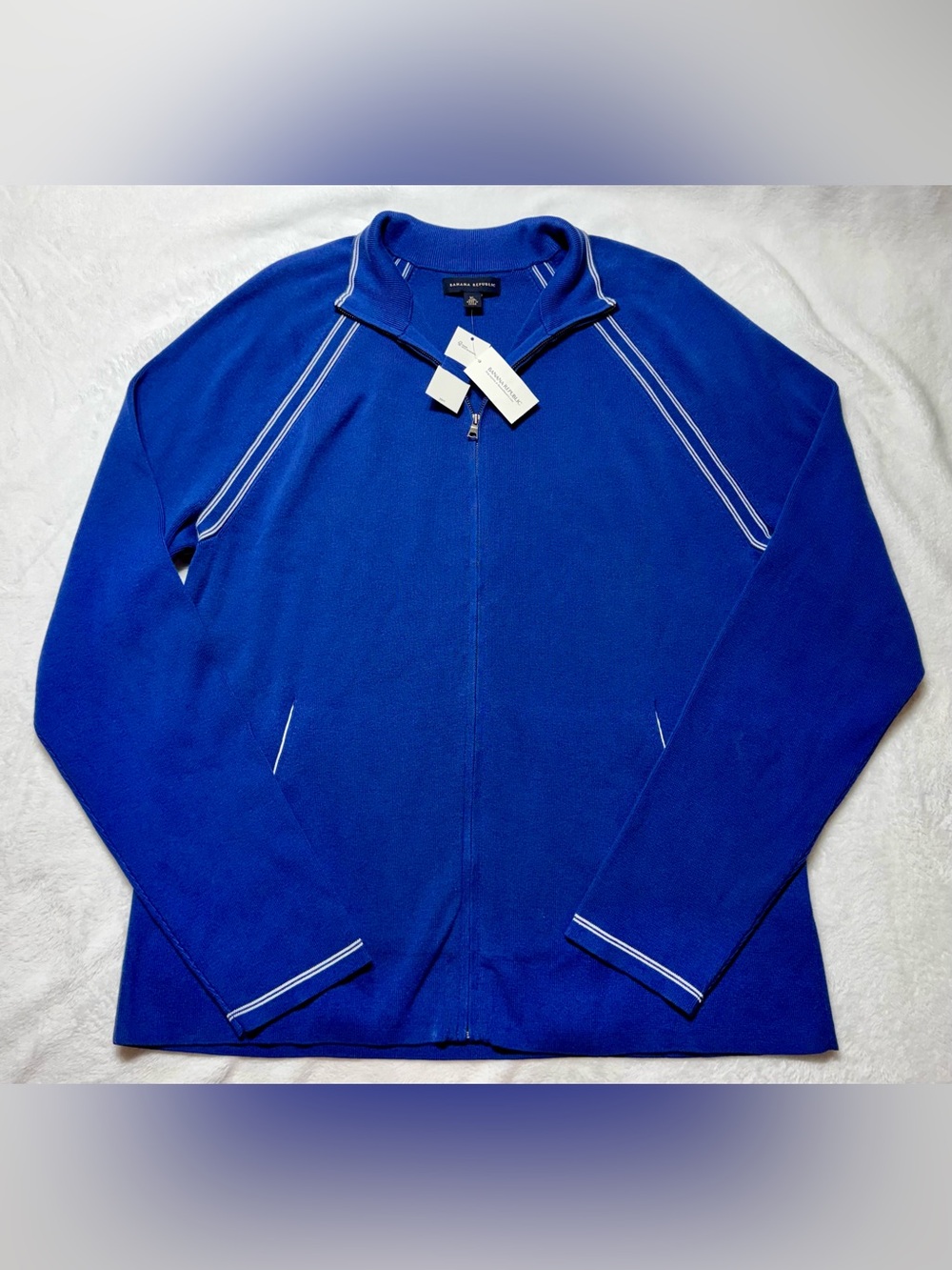 Banana Republic Men's Blue Solid Knit Full Zip Mock Neck Long Sleeve Sweater